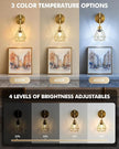 Gold Hollow Wireless Battery Operated Wall Sconces Set of 2, 8000mAh Rechargeable Dimmable Wall Light with Remote, Cordless Battery Powered Lamp Decor Fixture for Bedroom Living Room Hallway