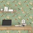 Green Floral Wallpaper Peel and Stick Bird Wallpaper Pink Flower Contact Paper 17.5
