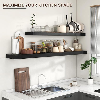 Floating Shelves for Wall 55"W x 10"D x 1.5"H, Long Engineered Wood Wall Shelves with Invisible Brackets for Living Room Bedroom Bathroom Office Kitchen Decor and Storage, Black Finish, Set of 1