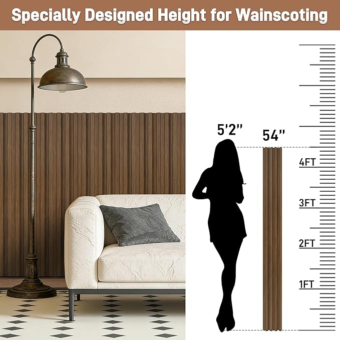 WPC Slat Wall Panels, 16 Packs 54 x 6 Inch 3D Wall Panels for Interior Wall Decor, Fluted Accent Wall Paneling for Living Room TV Background Study Room Office Spaces Bedroom, Taupe