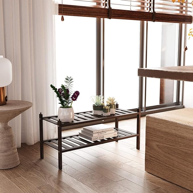 Bamboo 2-Tier Shoe Rack Stackable Shelf Storage Organizer for Entryway, Hallway and Closet, 27.2