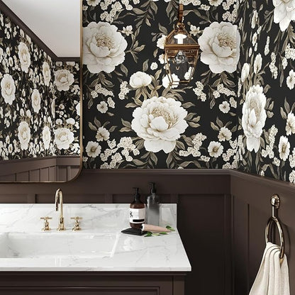 Boho Wallpaper Peel and Stick Dark Floral Wallpaper for Cabinet 17.5in x393in Vintage Contact Paper Waterproof Self Adhesive Modern Flowers Leaf Wall Paper for Room Walls Bathroom Decor