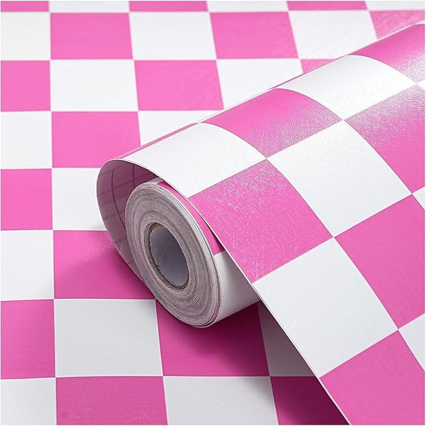 Modern Peel and Stick Wallpaper Pink and White Mosaic Checkered Contact Paper 17.7"x393" Self Adhesive Lattice Wallpaper Removable Decorative Wallpapers for Bedroom Countertops Cabinet Vinyl Roll