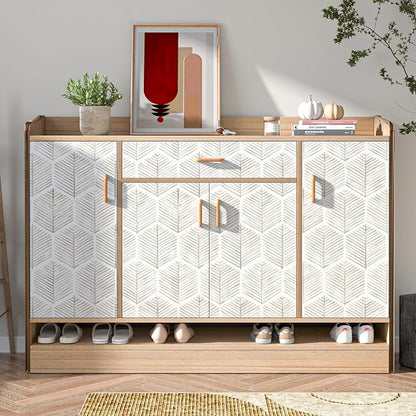 MelunMer Modern Peel and Stick Wallpaper Boho Contact Paper for Cabinets/Drawers 197In L 17.3In W Self Adhesive Removable Wallpaper for Bedroom/Bathroom Waterproof Geometric Contact Paper Beige/White