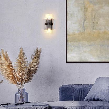GLOBE Electric 65000050 2-Light Wall Sconce, Matte Black, Ribbed Glass Shade, E12 Base Sockets, Lights for Living Room, Home Decor, Lighting, Mounted Bedside Lamp