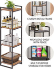 BYFU 4 Tier Bathroom Storage Open Shelf, Freestanding Metal Corner Storage Rack Shelving Unit for Bathroom Kitchen Living Room Hallway, Rustic Brown