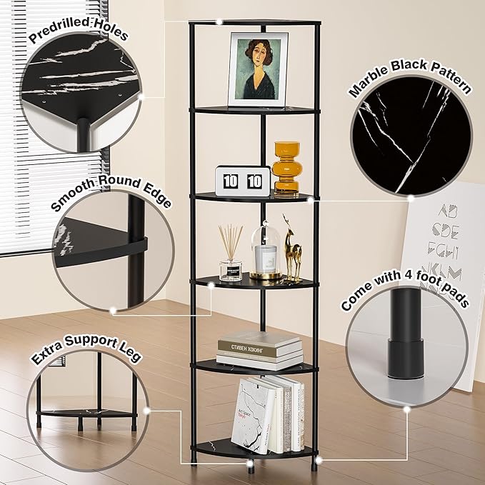 Book Shelf Corner Shelf, 6 Tier Corner Bookshelf Display for Living Room Decor, 54.4