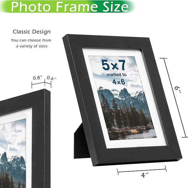 FrameWorks 5x7 mat to 4x6 Classic Wooden Picture Frames Tempered Glass/Black / 6-Pack