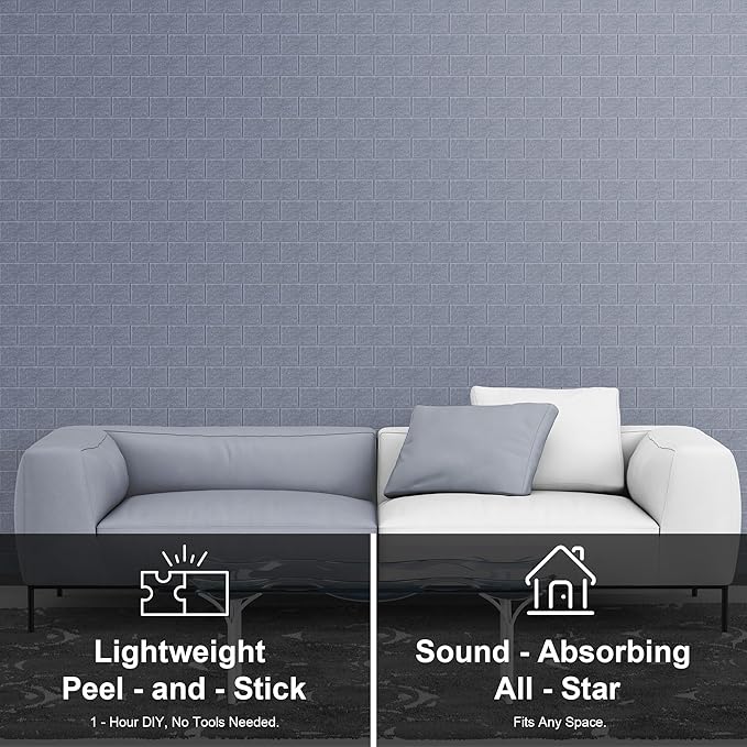 WoveN SounD Brick Acoustic Wall Panels Seamless Visual, High Density, Sound Proof Wall Decor, Noise Blocker Felt Wall Tiles for Home, Studio, Office & Focus Zones (Moon Gray), 16x12x0.4 Inch