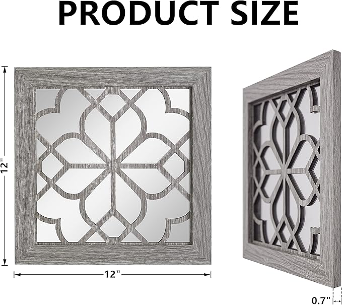 Boho Wall Mirror Decor, Set of 2 Rustic Farmhouse Accent Mirror 12x12 Inch, Square Shatterproof Vintage Style Mirrors for Wall, Small Decorative Mirrors for Living Room, Bedroom(Brown)