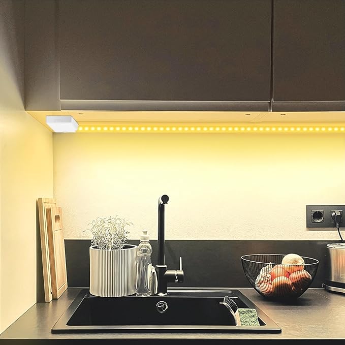 3 Pack Battery Operated LED Strip Lights for Under Cabinet, Under Counter Click Light for Kitchen Cabinet Closet Shelves (Nature White) 4000K, Without Batteries