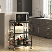 TUTOTAK Bar Cart - Serving Cart for Home - Microwave Cart, Drink Cart, Mobile Kitchen Shelf with Wine Rack and Glass Holder, Rolling Beverage Cart BC01BK030