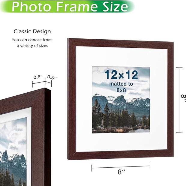 FrameWorks 2-Pack, 12x12 Matted to 8x8 Picture Frame, Mahogany – Classic Wooden Photo Frame with Tempered Glass, Modern Matte Finish for Prints, Posters, Certificates & Wall Decor – Gallery-Ready