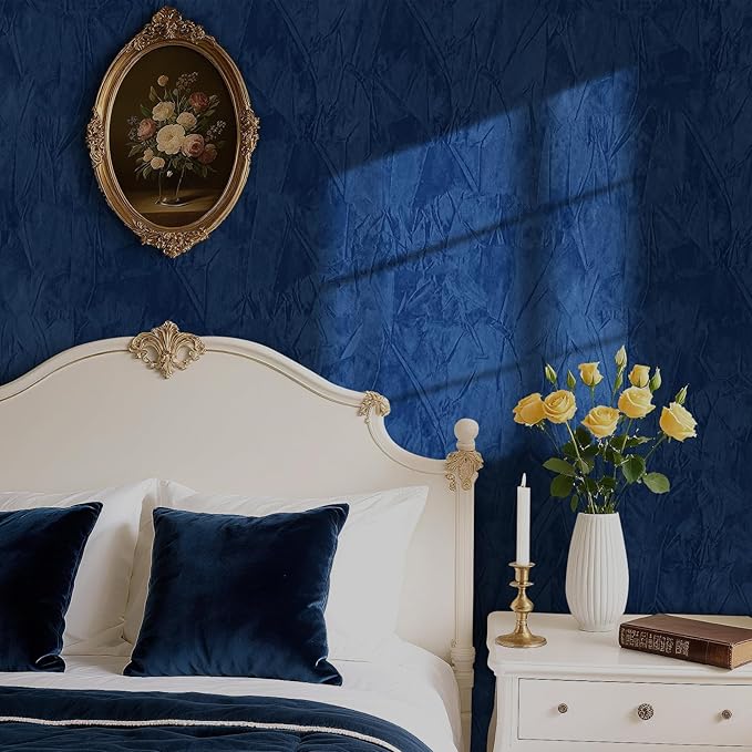 30" x 160" Large Self Adhesive Velvet Wallpaper Blue Flocking Liner Blue Felt Fabric Wallpaper Peel and Stick for Bedroom Walls Soft Velvet Paper Drawer Flock Felt Contact Paper for Jewelry