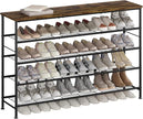 SUOERNUO Shoe Rack 5 Tier Shoe Storage Organizer Metal Mesh Shelves with MDF Top Board for Entryway, Hallway, Closet,Bedroom，Living Room (Black+Rustic Brown, Large 5 Tier)