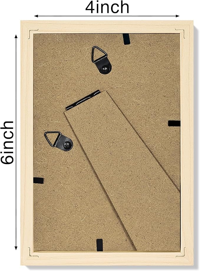 Vittanly 4x6 Picture Frame Set of 4, Display Pictures 3.5x5 with Mat or 4x6 without Mat, Photo Frames for Wall or Tabletop Display, Engineered Wood with Shatter Resistant Plexiglass, Natural Wood