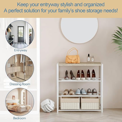 Yusong Shoe Rack Organizer, 4 Tier Industrial Shoe Storage Shelf for Closet Entryway, Narrow Sturdy Metal Shoe Shelves, White