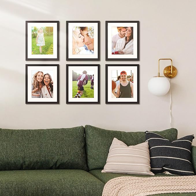 upsimples 10x12 Picture Frame Set of 5, Display Pictures 7x9 with Mat or 10x12 Without, Wall Gallery Poster Frames, Black