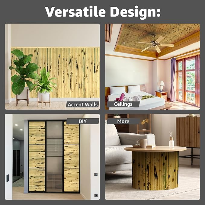 Art3d Natural Bamboo Wall Panel for Interior Wall Decor, Renewable Pole Wrap Wainscoting Paneling for Wall Ceiling Furniture Cabinet Office, 48 x 96 Inch - Light Burned