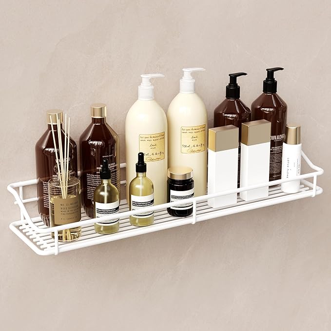 Orimade Bathroom Shelf Organizer Shower Caddy Storage Kitchen Rack with Traceless Transparent Adhesive No Drilling SUS304 Stainless Steel, 15.75inch, White