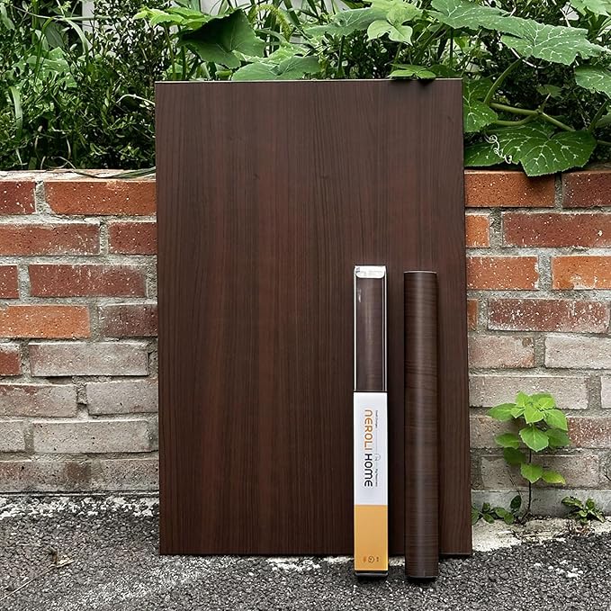 17.3" x 197" Deep Dark Walnut Wood Grain Contact Paper - Thick Waterproof Peel and Stick Vinyl Wrap for Furniture & Cabinets, Matte Smooth Finish Decorative Film