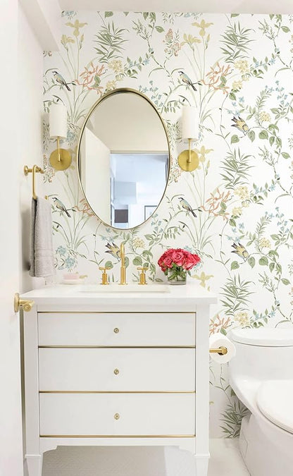 Erfoni 16.9" x197" Modern Floral and Birds Wallpaper Flower Removable Peel and Stick Wallpaper for Bedroom Decorative Self Adhesive Wall Paper Boho Floral Leaf Contact Paper for Accent Walls Covering