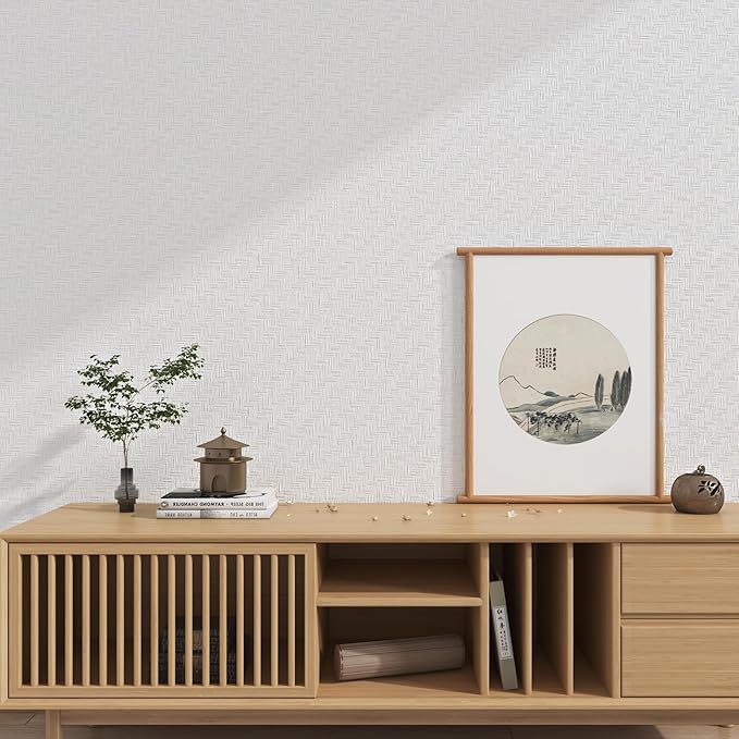 Haimin Fabric Wallpaper Textured Contact Paper (24in X 393in) Grasscloth Wallpaper Peel and Stick Faux Linen Wall Paper Waterproof Vinyl Self Adhesive (White)