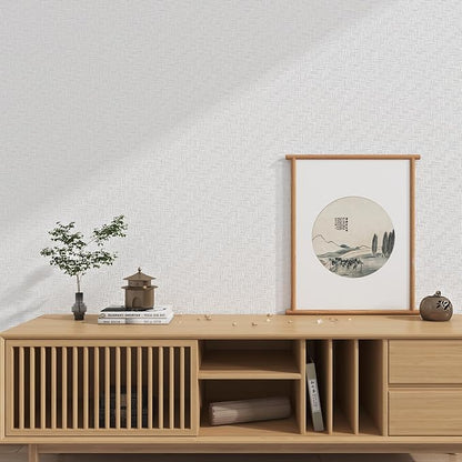 Haimin Fabric Wallpaper Textured Contact Paper (24in X 393in) Grasscloth Wallpaper Peel and Stick Faux Linen Wall Paper Waterproof Vinyl Self Adhesive (White)