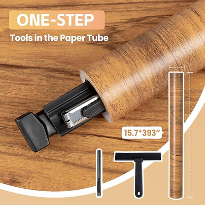 COSNIGHT Wood Grain Contact Paper with Tools, Peel and Stick Wallpaper, Self Adhesive Wall Paper for Countertop Drawer Shelf Liner Cabinet Easy to Clean 15.7In x 393In