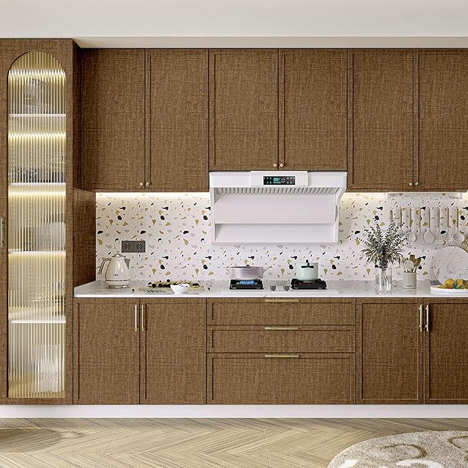 Yancorp 16"x394" Textured Fabric Faux Grasscloth Peel and Stick Wallpaper Self-Adhesive Linen Removable Wall Paper Cabinets Counter Top Liners
