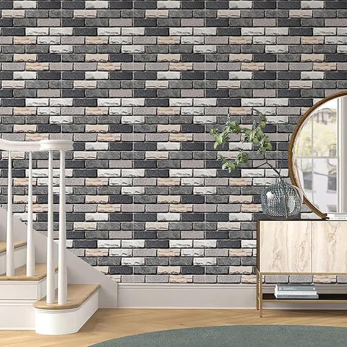 Yancorp 32.8ft Peel and Stick Wallpaper Dark Grey Stone Brick Wallpaper Self-Adhesive Backsplash Decorative Wallpaper Wall Covering…