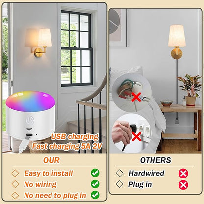 Wall Sconce Battery Operated Wall Light Fixure with Remote Control, Dimmable Battery Operated Wall Sconces Set Of Two, Indoor Wireless Wall Mounted Lamp with Rechargable Bulb For Bedroom Living Room (