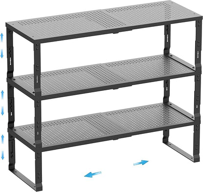 Expandable Spice Rack,Stackable Storage for Cabinet, Multi-Functional Kitchen Shelving,Height-Adjustable,Sustainable Organizer Solution(3Packs/Black/Large)