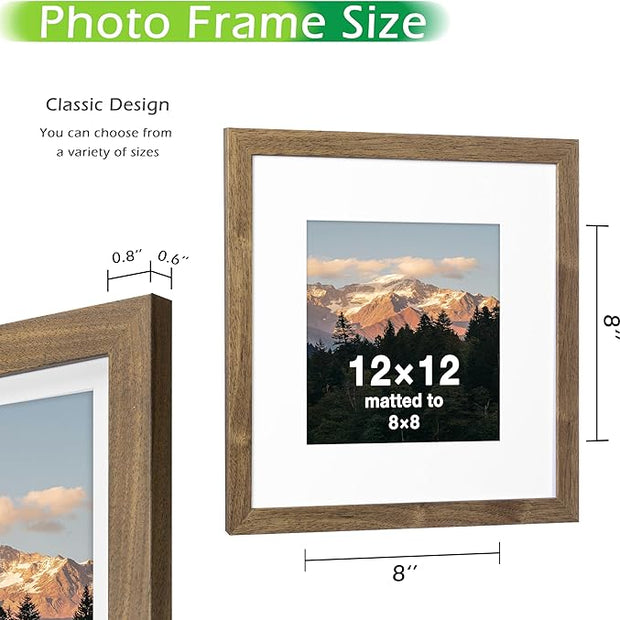 FrameWorks 2-Pack, 12x12 Matted to 8x8 Picture Frame, Dark Oak – Classic Wooden Photo Frame with Tempered Glass, Modern Matte Finish for Prints, Posters, Certificates & Wall Decor – Gallery-Ready