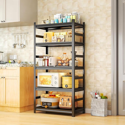 Kitchen Island with 5 Shelves, 63" H Microwave Stand Station with Adjustable Metal Shelve, Stable Steel Structure, Coffee Bar Station Table, Easy to Assemble, with Railings