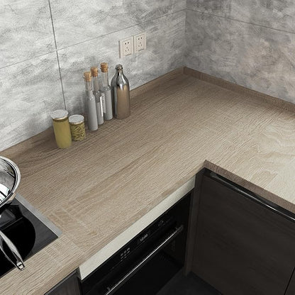 Light Brown Wood Wallpaper Peel and Stick Wood Grain Contact Paper Waterproof Removable Kitchen Cabinet Wallpaper 15.74"x 118" Wooden Vinyl Wrap Cabinet Covers Grey Oak Wooden Contact Paper