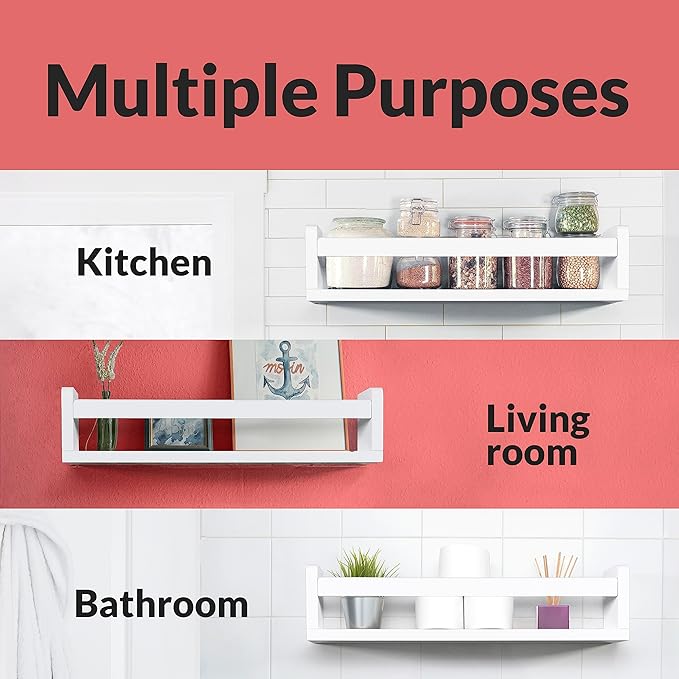 NATURE SUPPLIES Set of 3, 23.1 Inches, Natural Wood Floating Shelves for Wall, Kids Bookshelf for Bedroom, Nursery Storage, Decorative Wall Shelves for Kids Rooms - White