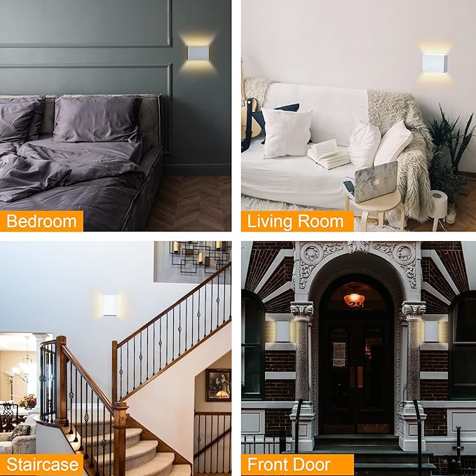 FUDESY LED Wall Sconce, White Plastic Modern Wall Lighting Fixtures, Indoor Outdoor Up and Down Wall Lamp for Living Room Bedroom Hallway Corridors, 3000K, Warm White, 2-Pack