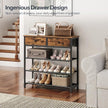 HOOBRO Shoe Rack, 4 Tier Shoe Storage Organizer with 2 Non-Woven Drawers, 9-12 Pairs of Shoes for Entryway, Shoe Shelf with 3 Oxford Fabric Shelves and Wooden Top, Closet, Rustic Brown BF77XJ01