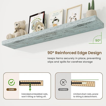 55in Floating Shelves for Wall, 55"W x 9.25"D x 1.5"H, Long Wall Mounted Engineered Wood Shelves with Invisible Brackets for Living Room, Bedroom, Bathroom, Kitchen Decor and Storage, Blue