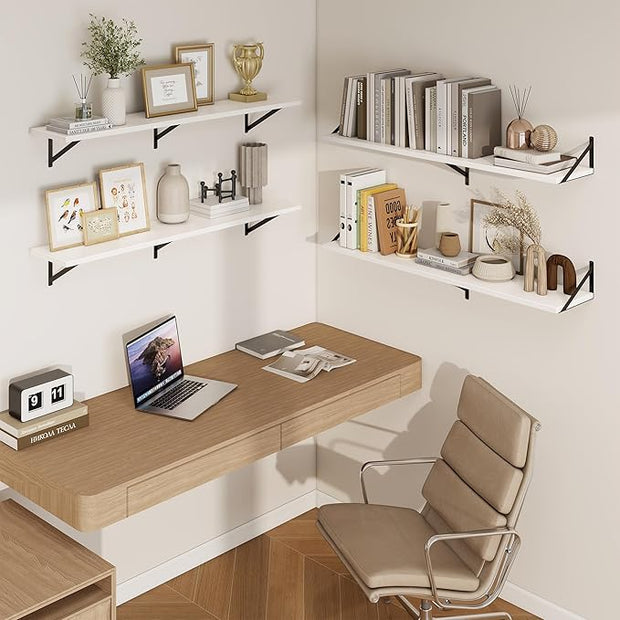 Axeman 48 Inch Floating Shelves | 10 Inch Deep White Wall Shelves Set of 2 | 48" W x 10" D White Wood Floating Shelves for Living Room Bathroom Kitchen