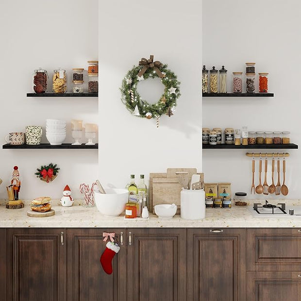 Fun Memories Floating Shelves for Wall, 48 Inch Floating Shelves for Home Decor, Wall Mounted Rustic Wood Shelves, Bathroom, Hanging Deep Shelf for Bedroom, Living Room, Kitchen (Black, Set of 2)