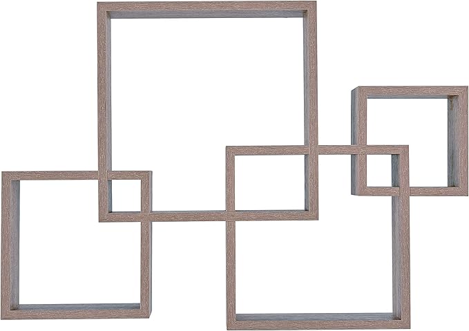 Danya B. Decorative Wall Mount Floating Intersecting Cube Accent Wall Shelf (Weathered Oak)