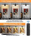 Rechargeable Picture Light for Wall, Cordless Art Lights Battery Operated, Dimmable Wall Light with Remote & Timer, 3 Color Modes for Paintings, Gallery, Artwork(Black, 12inch)