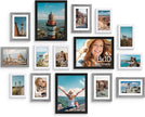 Vittanly 15 Pack Picture Frames Collage Wall Decor, Multi Sizes Including 3pcs 8x10, 6pcs 5x7 and 6pcs 4x6 Photo Frames, Gallery Frame Set for Wall or Tabletop Display, Black, Grey and White