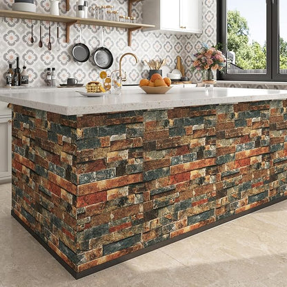 FunStick 15.8"x240" Retro Brick Peel and Stick Wallpaper Textured 3D Brown Red Blue Brick Contact Paper Peel and Stick Self Adhesive Wallpaper for Bathroom Kitchen Wall Panel Decor Cabinets Waterproof