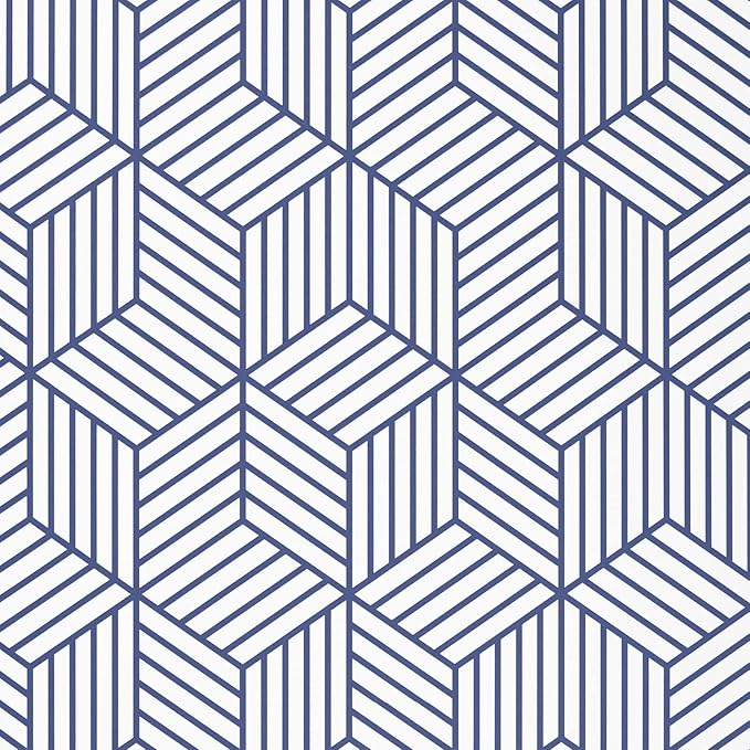WENMER 17.7" x 1181" Geometric Hexagon Peel and Stick Wallpaper - Blue and White Removable Self Adhesive Vinyl Film for Home Use