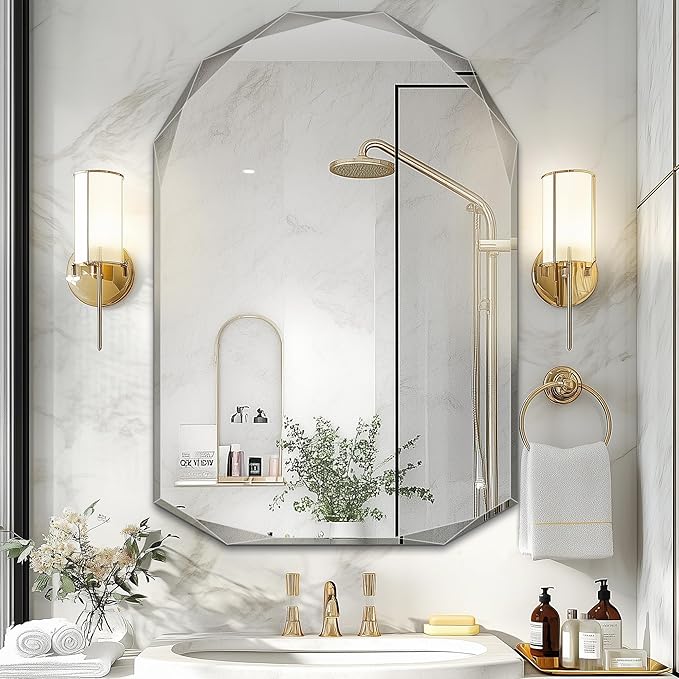 Suidia Bathroom Mirror, 26"x 38" Wall Mirror, Frameless Bathroom Mirror with Beveled Edge for Bedroom, Living Room, Entryway, Hallway, Arched Shape