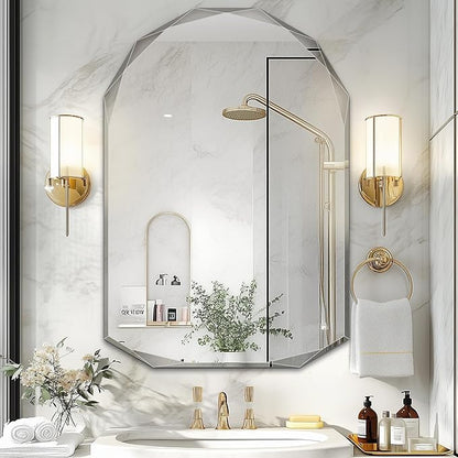 Suidia Bathroom Mirror, 26"x 38" Wall Mirror, Frameless Bathroom Mirror with Beveled Edge for Bedroom, Living Room, Entryway, Hallway, Arched Shape