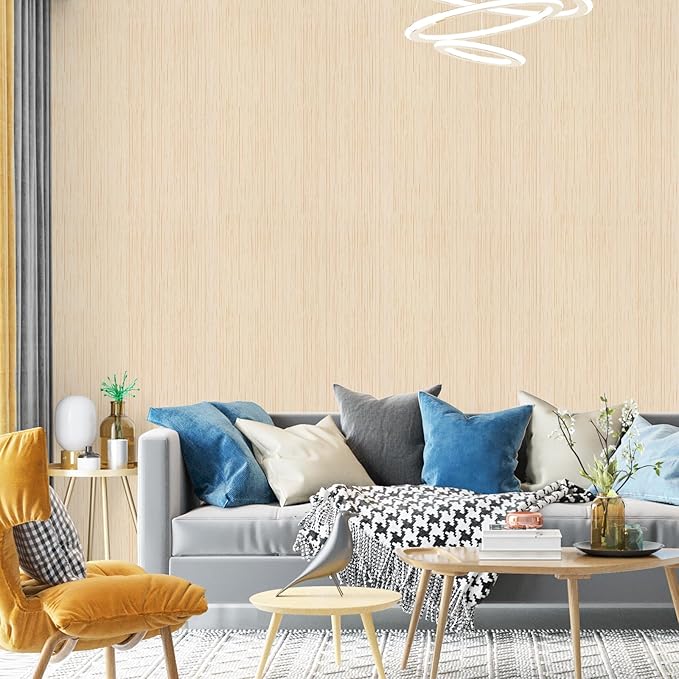 Beige Grasscloth Peel and Stick Wallpaper A Set of 23.6''x120'' Textured Self-Adhesive Contact Paper Linen Grasscloth Removable Wallpaper for Cabinets Counter Top Liners